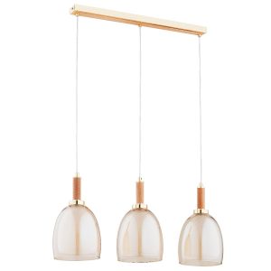 Lampa wisząca złoto-jasne drewno-bursztynowy LISSY 3xE27x15W Alfa 841891