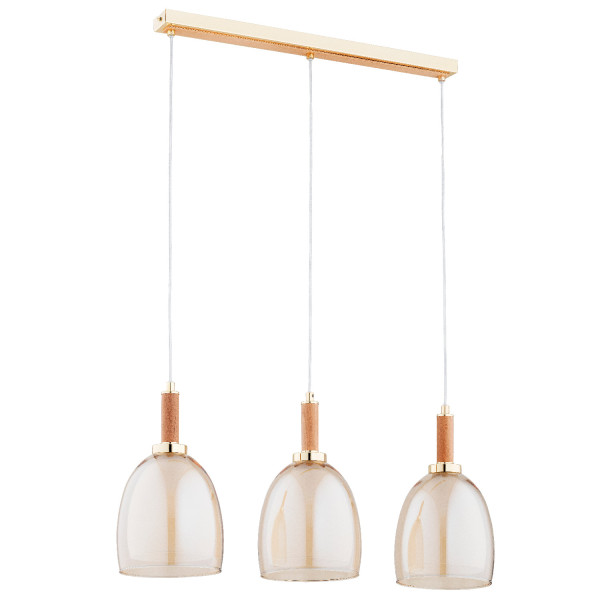 Lampa wisząca złoto-jasne drewno-bursztynowy LISSY 3xE27x15W Alfa 841891