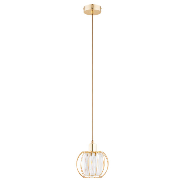 Lampa wisząca złoto-przezroczysta KRISTAL 1xE27x15W wym: 90x20x20 cm Alfa 841899