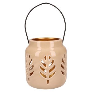Lampion ceramiczny Foglia beżowo-złoty 343729