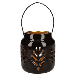 Lampion ceramiczny Foglia czarno-złoty 343728 Lampion ceramiczny Foglia czarno-złoty 343728