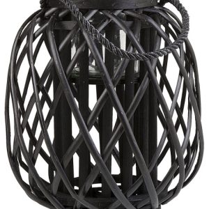 Lampion dekoracyjny latarnia drewno czarny 67720