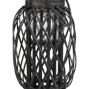 Lampion dekoracyjny latarnia drewno czarny 67668