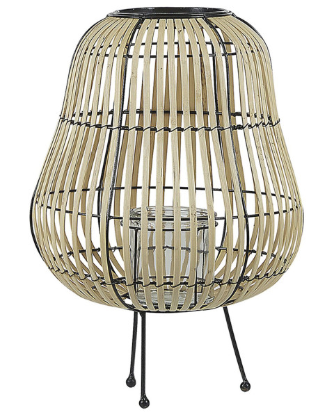 Lampion dekoracyjny świecznik jasne drewno 67719