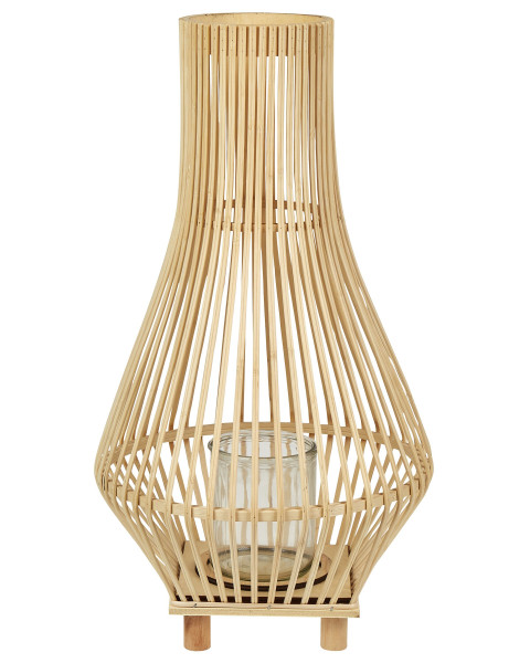 Lampion duży świecznik drewniany jasny 58 cm 169178