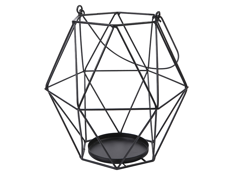 Lampion metalowy geometryczny 24 cm czarny 27467