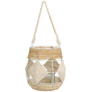 Lampion ogrodowy wiszący boho etno metal i trawa morska ze szklanym wkładem 1064606 Lampion ogrodowy wiszący boho etno metal i trawa morska ze szklanym wkładem 1064606