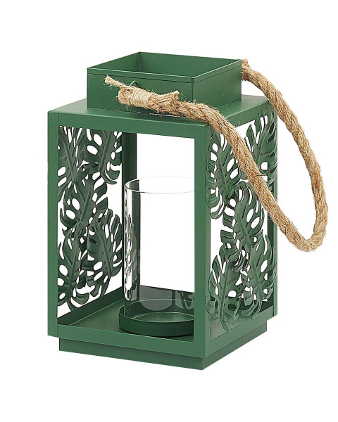 Lampion świecznik liście metalowy zielony 280118