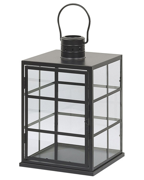 Lampion świecznik metal szkło czarny 67679