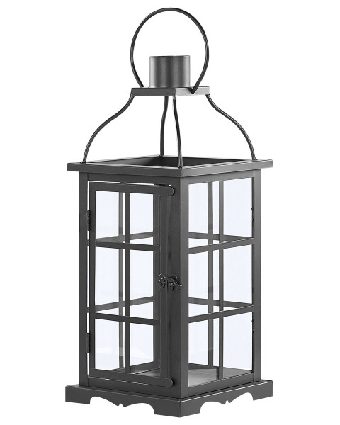 Lampion szklane drzwi metalowy 42 cm czarny 67713