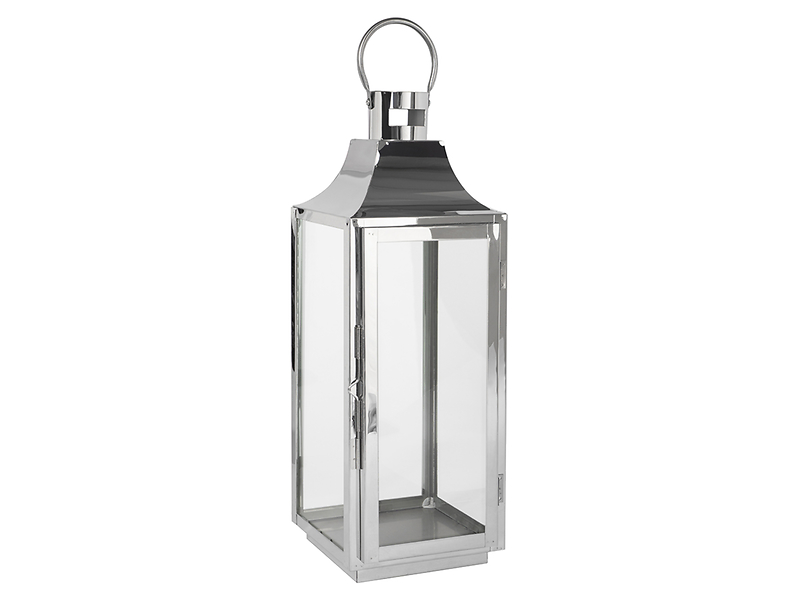 Lampion szklany metalowy 40 cm srebrny 16119