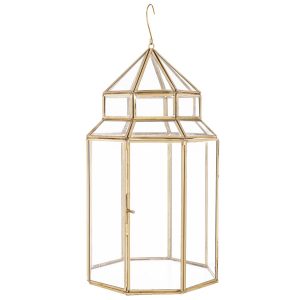 Lampion złoty ze szkłem wiszący 40 cm 281543 Lampion złoty ze szkłem wiszący 40 cm 281543