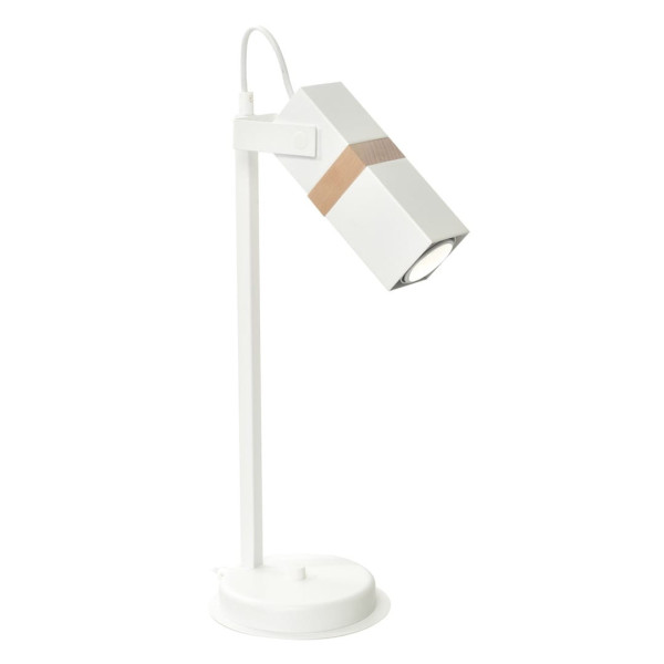 Lampka biurkowa biała jasne drewno VIDAR 1xGU10x40W wys:47cm Milagro 904733