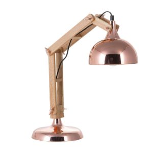 Lampka biurkowa nocna drewniana miedziana 60975