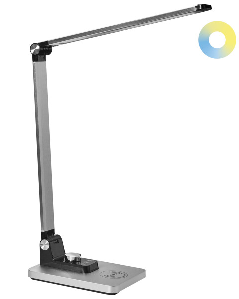 Lampka biurkowa z bezprzewodowa ładowarka i ściemniaczem srebrna 802879