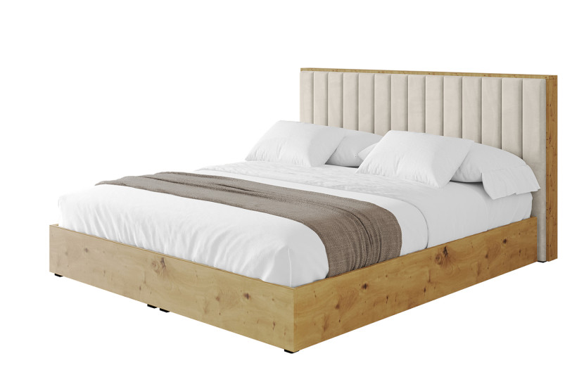 Łóżko tapicerowane z materacem + pojemnik ENZO4 - 160x200 cm Beżowy 839318