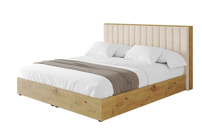 Łóżko tapicerowane z materacem + pojemnik ENZO4 - 160x200 cm Beżowy 839259