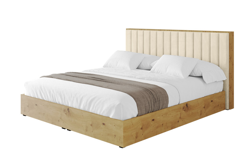 Łóżko tapicerowane z materacem + pojemnik ENZO4 - 180x200 cm Beżowy 839025