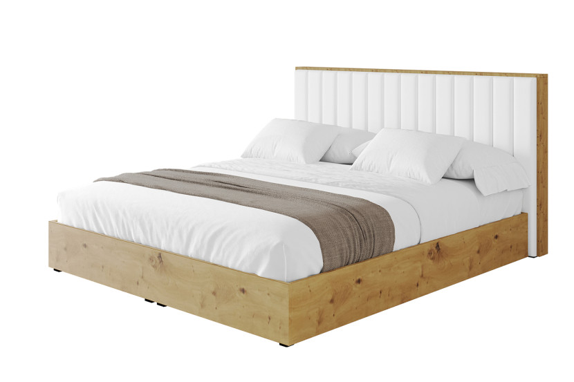 Łóżko tapicerowane z materacem + pojemnik ENZO4 - 200x200 cm Biały 838511