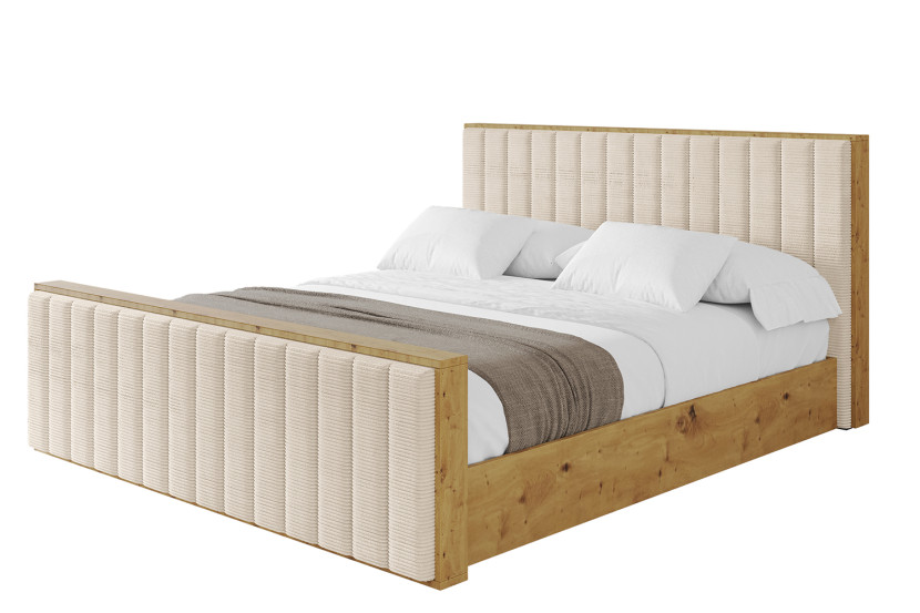 Łóżko tapicerowane z materacem + pojemnik ENZO4-Z-120x200 cm Beżowy 840534
