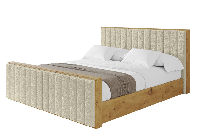 Łóżko tapicerowane z materacem + pojemnik ENZO4-Z-120x200 cm Beżowy 840537