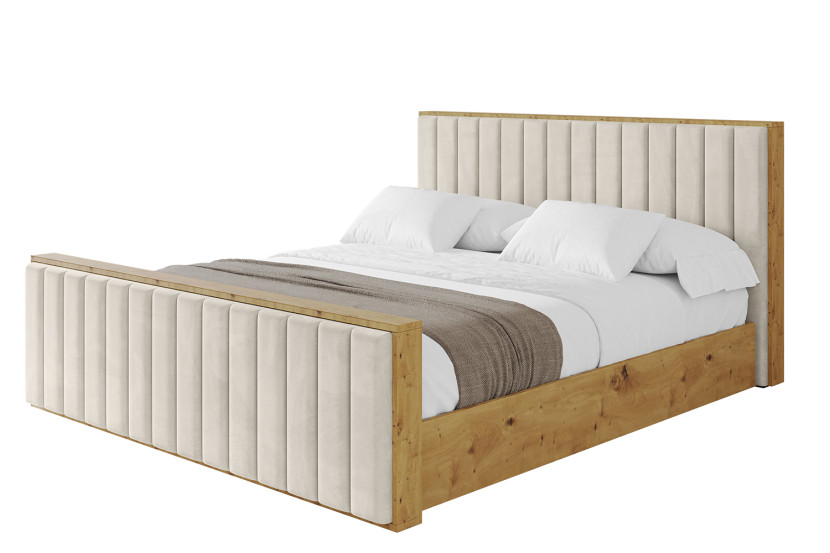 Łóżko tapicerowane z materacem + pojemnik ENZO4-Z-160x200 cm Beżowy 840555