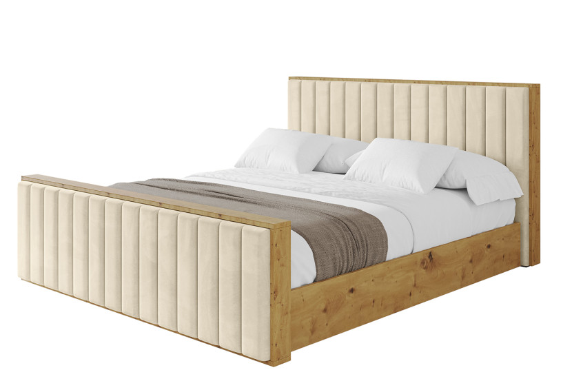 Łóżko tapicerowane z materacem + pojemnik ENZO4-Z-200x200 cm Beżowy 840121