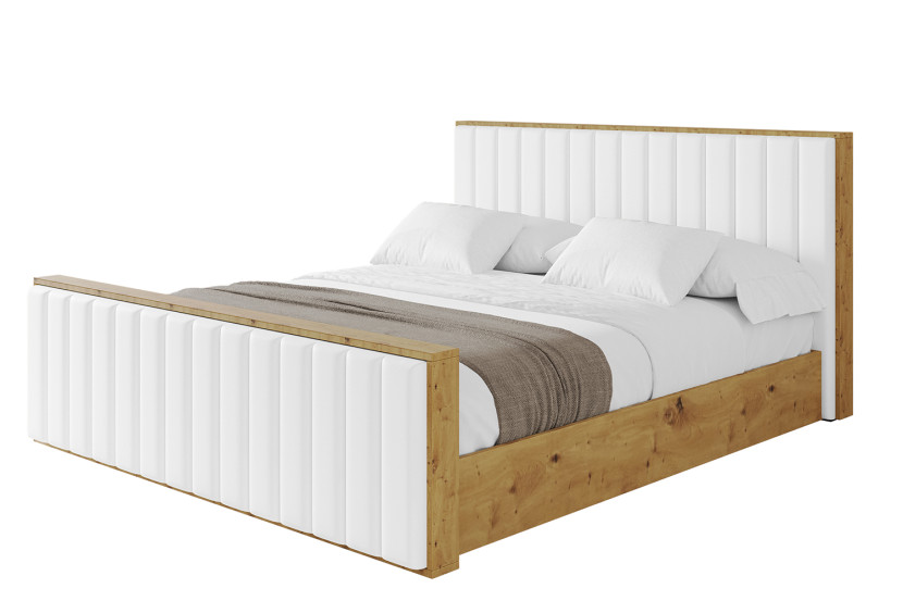 Łóżko tapicerowane z materacem + pojemnik ENZO4-Z-200x200 cm Biały 840584
