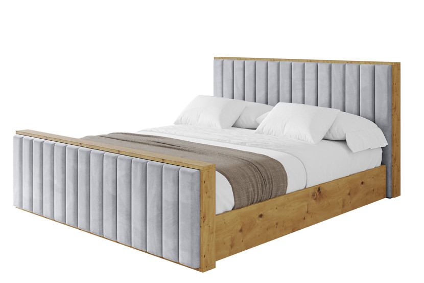 Łóżko tapicerowane z materacem + pojemnik ENZO4-Z-200x200 cm Jasnoszary 840563