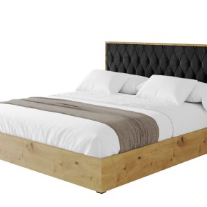 Łóżko tapicerowane z materacem + pojemnik ENZO5 – 120×200 cm Czarny 839574 Łóżko tapicerowane z materacem + pojemnik ENZO5 – 120×200 cm Czarny 839574