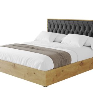 Łóżko tapicerowane z materacem + pojemnik ENZO5 – 160×200 cm Czarny 839802 Łóżko tapicerowane z materacem + pojemnik ENZO5 – 160×200 cm Czarny 839802