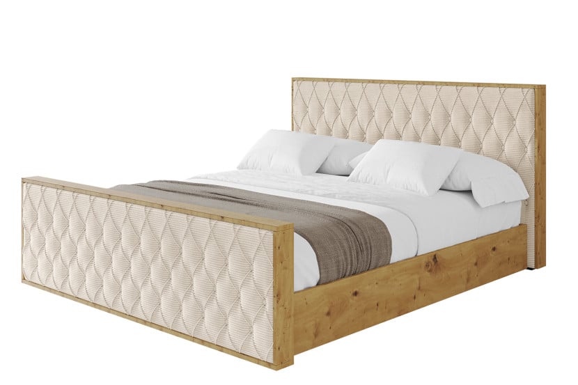 Łóżko tapicerowane z materacem + pojemnik ENZO5-Z-160x200 cm Beżowy 839364