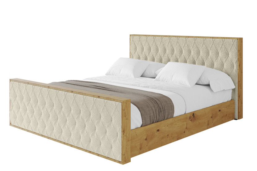 Łóżko tapicerowane z materacem + pojemnik ENZO5-Z-200x200 cm Beżowy 838961
