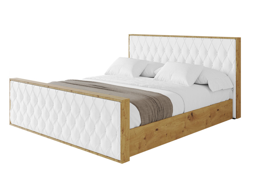 Łóżko tapicerowane z materacem + pojemnik ENZO5-Z-200x200 cm Biały 839566