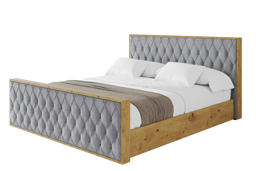Łóżko tapicerowane z materacem + pojemnik ENZO5-Z-200x200 cm Szary 839396