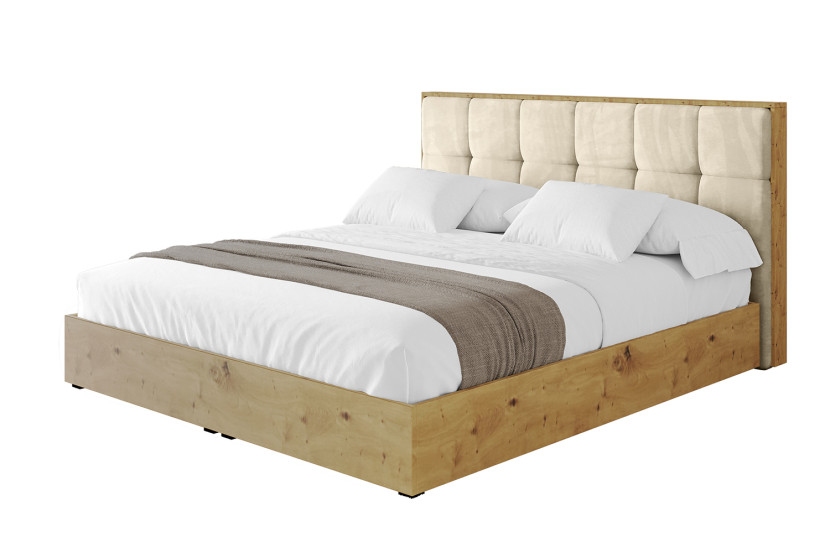 Łóżko tapicerowane z materacem + pojemnik ENZO7 200x200 cm Beżowy 838950