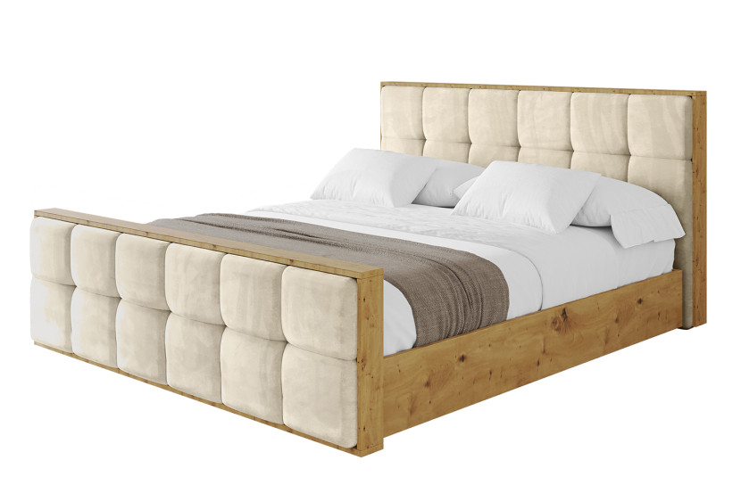 Łóżko tapicerowane z materacem + pojemnik ENZO7-Z 160x200 cm Beżowy 839133