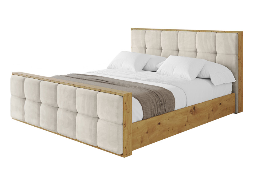 Łóżko tapicerowane z materacem + pojemnik ENZO7-Z 160x200 cm Beżowy 838784