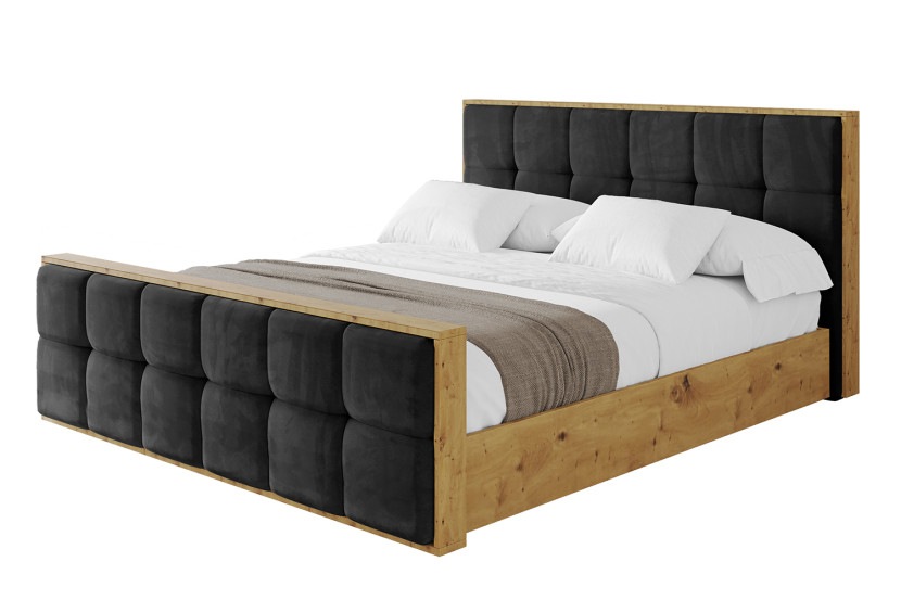 Łóżko tapicerowane z materacem + pojemnik ENZO7-Z 200x200 cm Czarny 839226