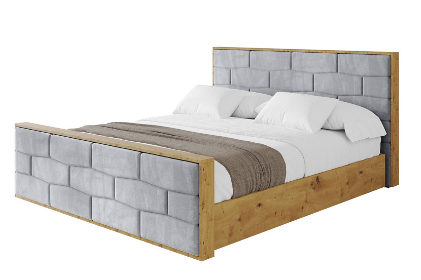 Łóżko tapicerowane z materacem + pojemnik ENZO8-Z-140x200 cm Jasnoszary 838814