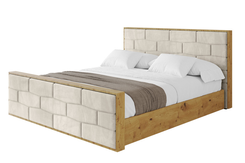 Łóżko tapicerowane z materacem + pojemnik ENZO8-Z-160x200 cm Beżowy 839196