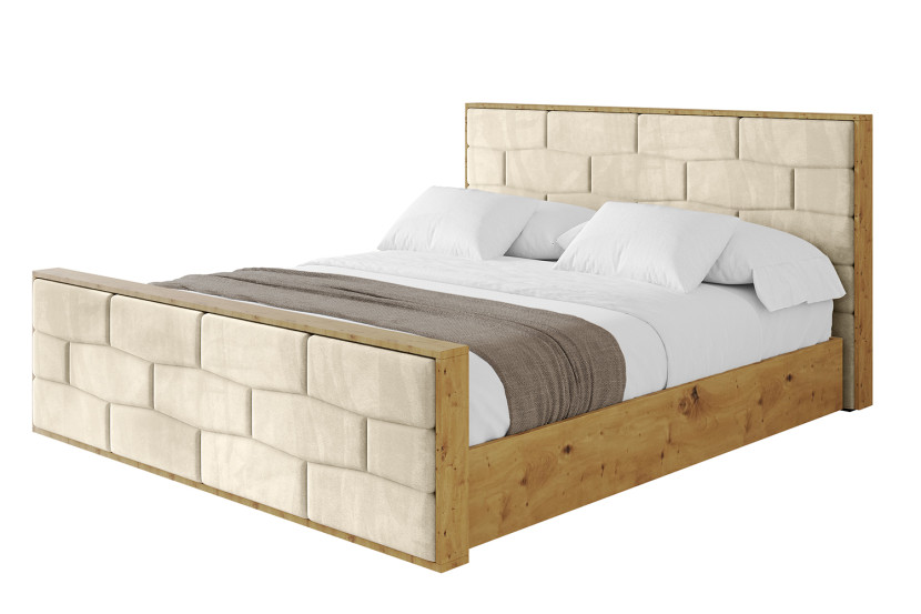 Łóżko tapicerowane z materacem + pojemnik ENZO8-Z-200x200 cm Beżowy 838642