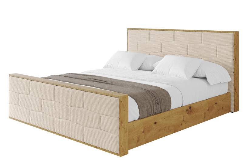 Łóżko tapicerowane z materacem + pojemnik ENZO8-Z-200x200 cm Beżowy 838782