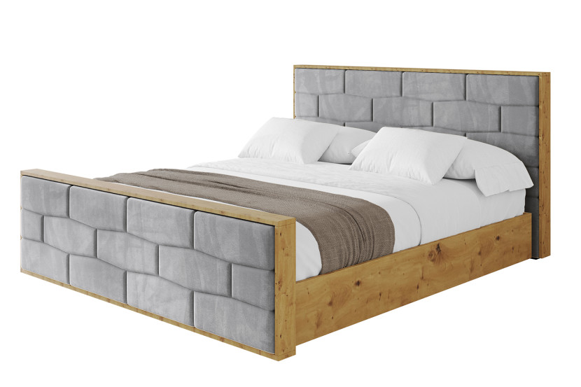 Łóżko tapicerowane z materacem + pojemnik ENZO8-Z-200x200 cm Szary 839415