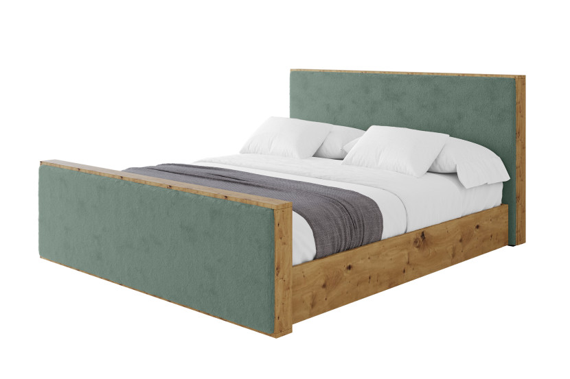 Łóżko tapicerowane z materacem + pojemnik ENZO9-Z - 160x200 cm Zielony 966651