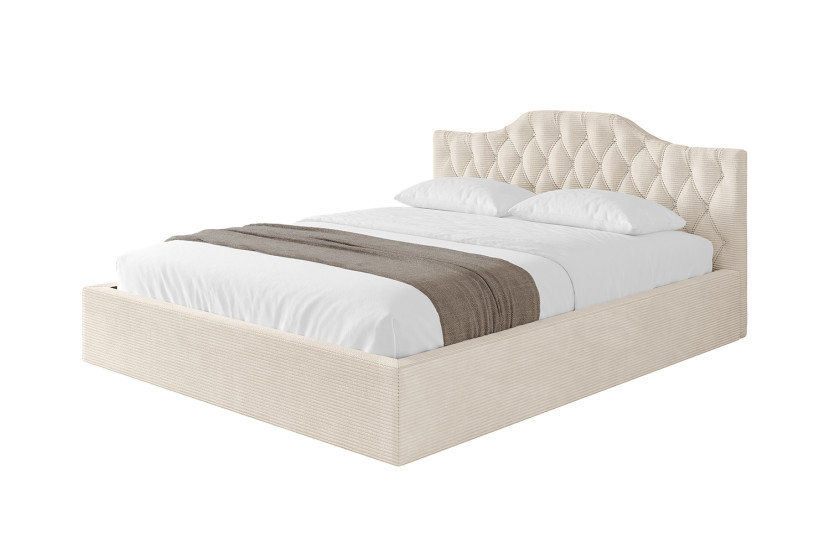 Łóżko tapicerowane z materacem + pojemnik FALIO-v1 - 200x200 cm Beżowy 869856