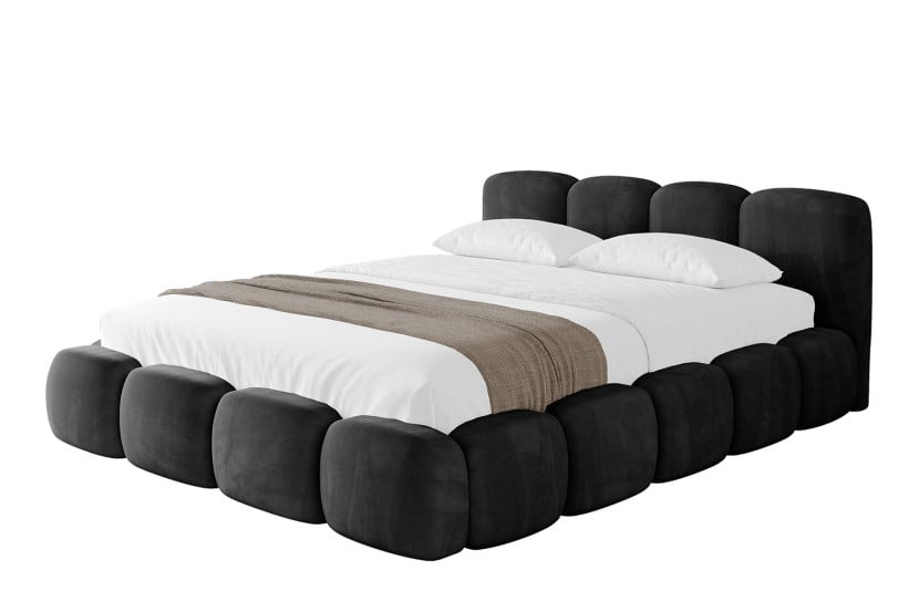 Łóżko tapicerowane z materacem + pojemnik KALA-v1 - 140x200 cm Czarny 798971