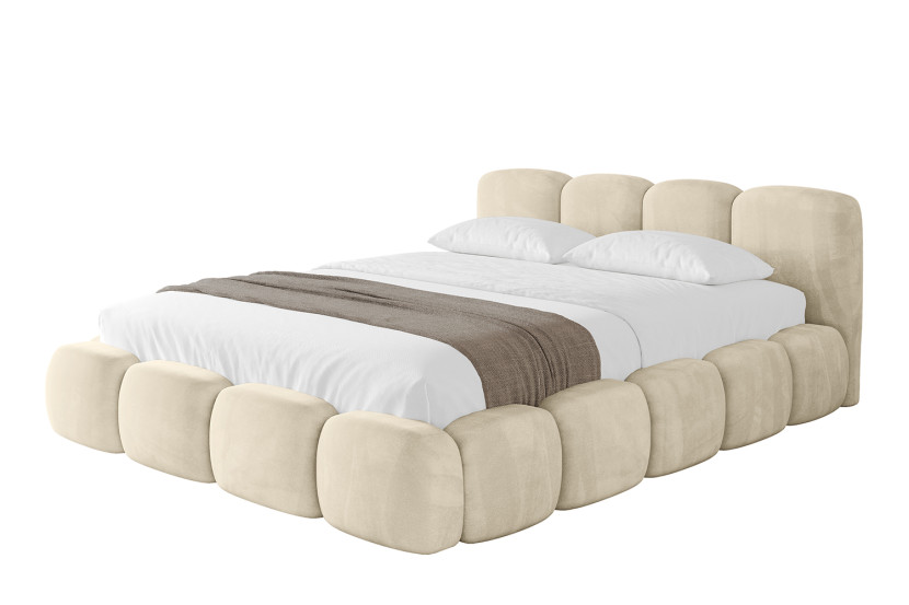 Łóżko tapicerowane z materacem + pojemnik KALA-v1 - 180x200 cm Beżowy 798868