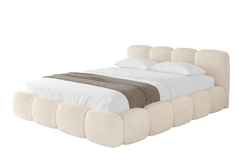Łóżko tapicerowane z materacem + pojemnik KALA-v1 - 200x200 cm Beżowy 798776