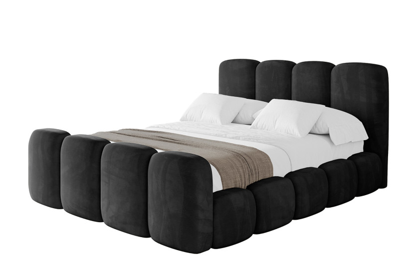 Łóżko tapicerowane z materacem + pojemnik KALA-Z - 200x200 cm Czarny 784362